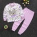 【9M-5Y】Girls Cartoon Print Cotton Long Sleeve Tee And Pants Pajamas Set