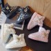 Girls Fashion Plaid Print Butterfly Snow Boots Thickened Fleece Boots