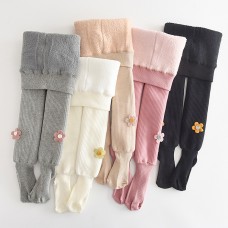 【1Y-11Y】Girls Cute Floral Embroidery Thickened Fleece Pantyhose