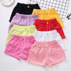 【18M-13Y】Girl Summer Casual Multicolor Ripped Washed Denim Shorts
