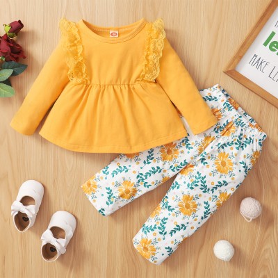 【6M-3Y】Baby Girl 2-piece Long Sleeve Top And Daisy Pants